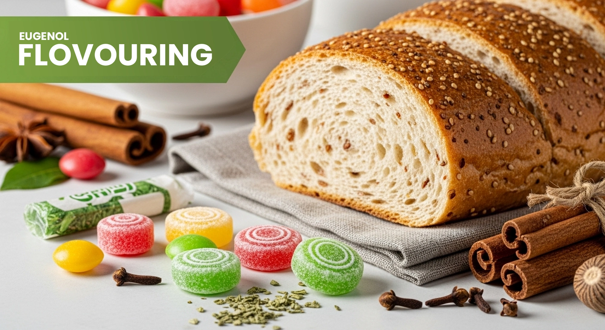 Eugenol untuk flavoring pada makanan, roti, dan permen